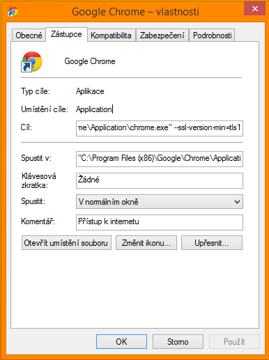 zakázání SSLv3 v Google Chrome