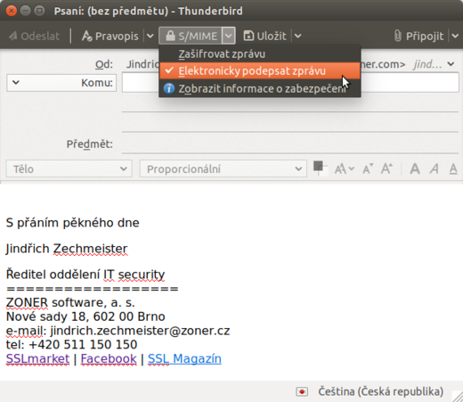 Podepsání zprávy v Thunderbirdu